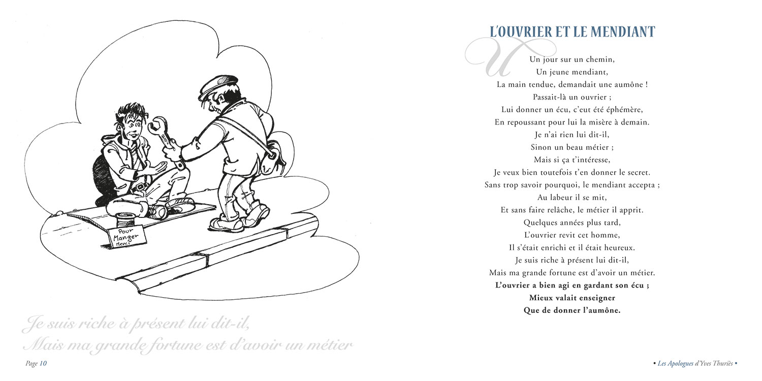 Interieur 01 des apologues d'Yves Thuriès - illustrations Joël Doudoux graphiste-illustrateur montauban, toulouse, albi, auch, agen,  occitannie